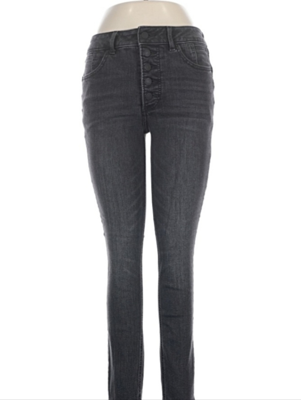 High-Rise Button-Fly Women's Skinny Jeans - Charcoal